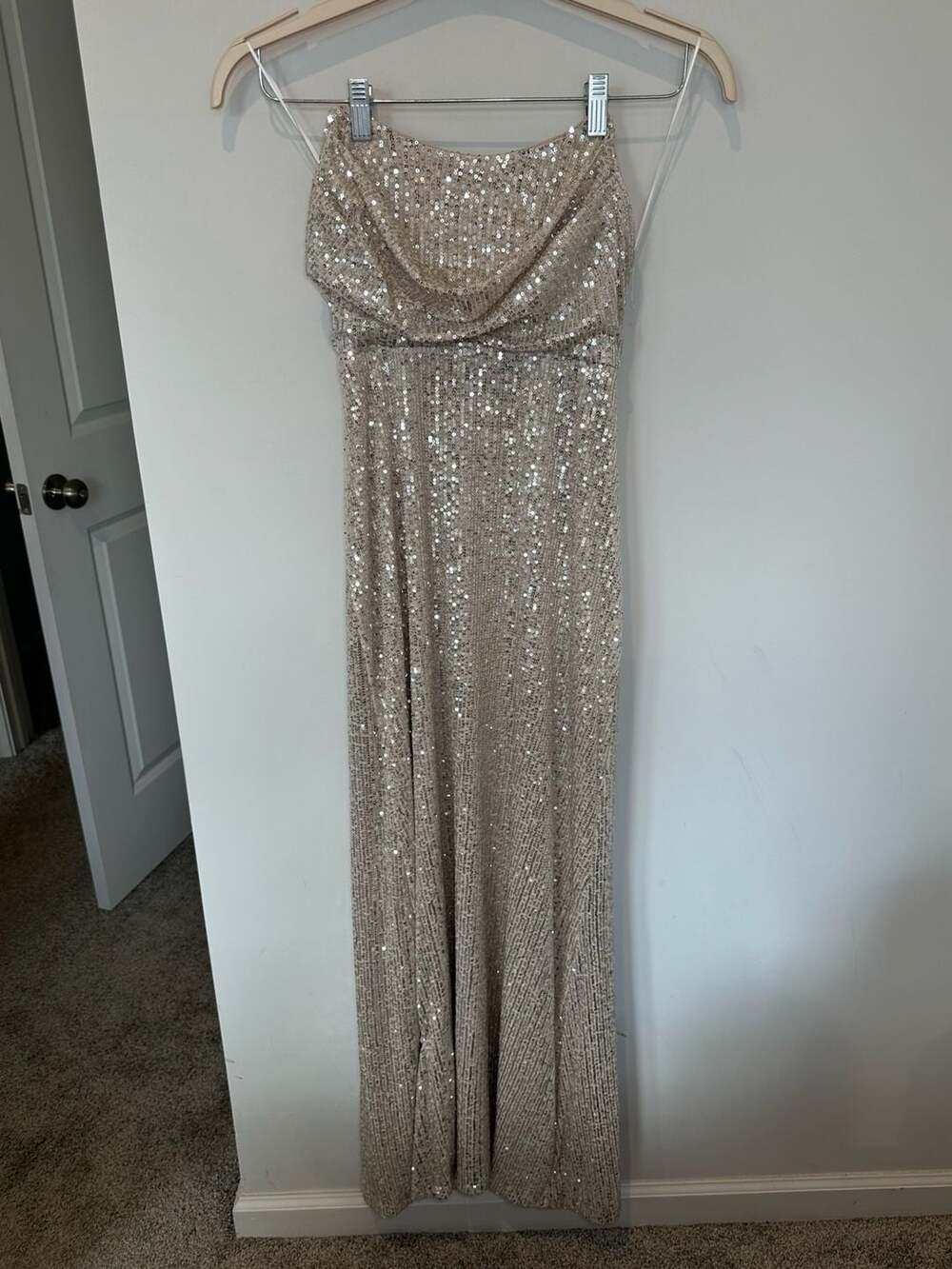 NWT Hello Molly Sequin Strapless Maxi Dress Beige Size L